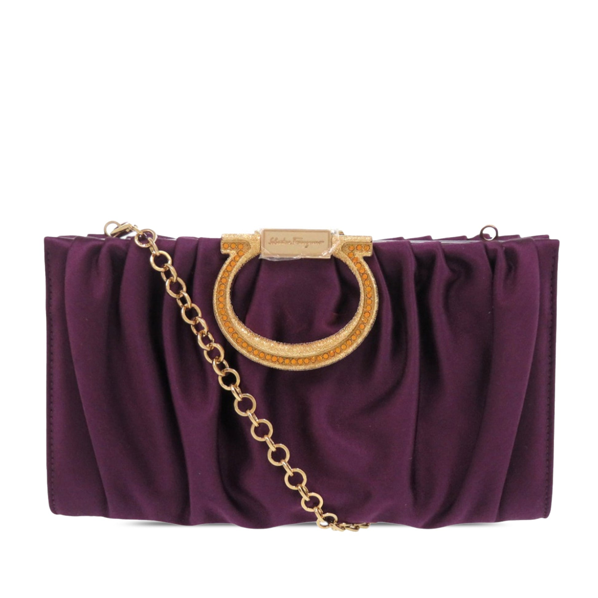 Ferragamo Satin Gancini Clutch with Chain