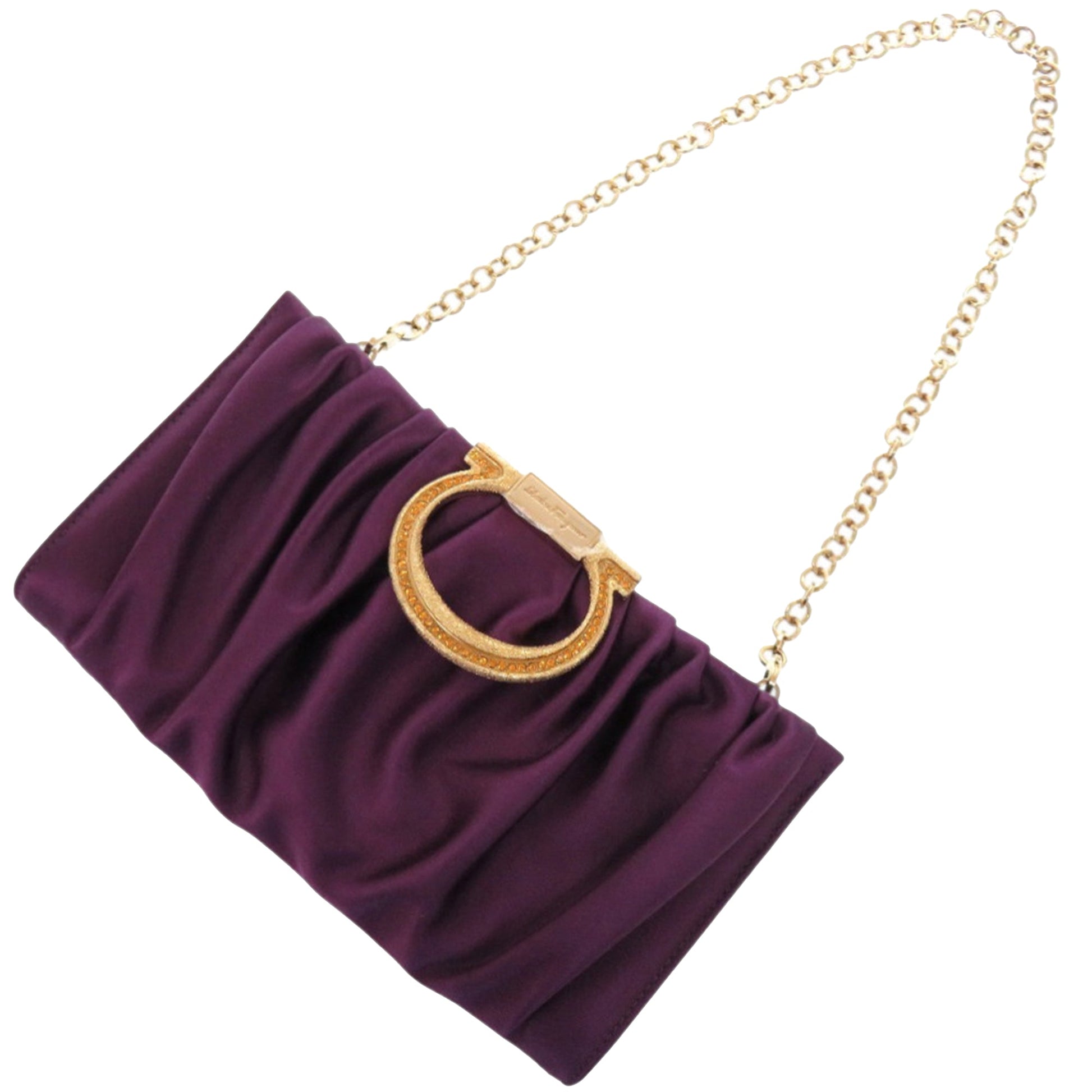 Ferragamo Satin Gancini Clutch with Chain