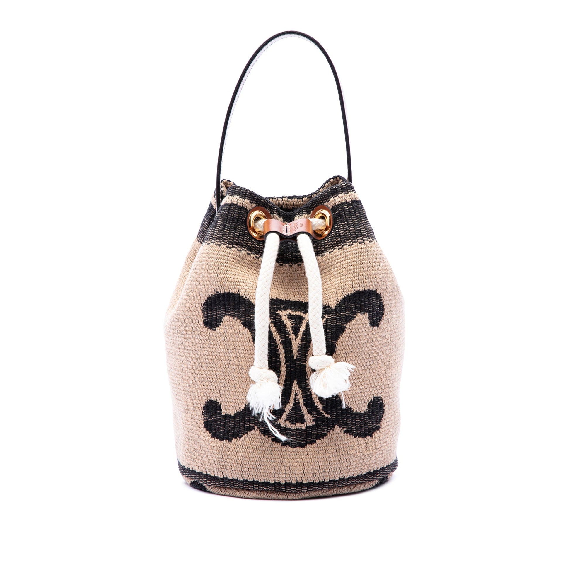 Celine Small Triomphe Raffia Drawstring Bucket Bag