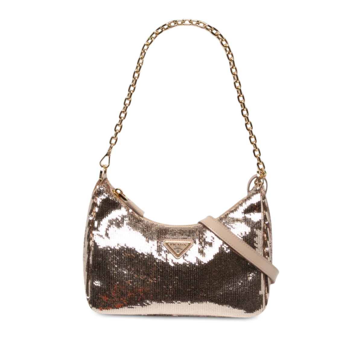 Prada Sequin Embellished Re Nylon Re Edition 2005 Satchel — Gold