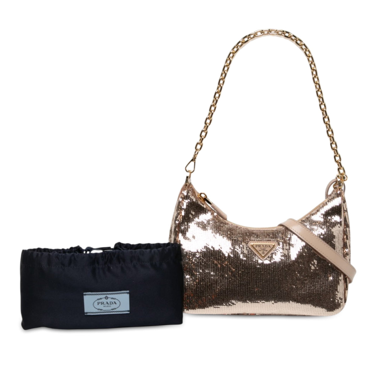 Prada Sequin Embellished Re Nylon Re Edition 2005 Satchel — Gold