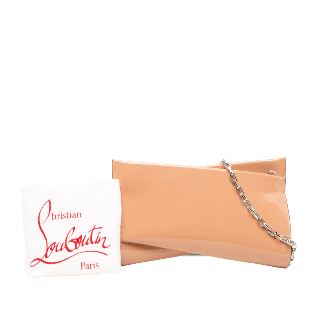 Christian Louboutin Patent Loubitwist Clutch on Chain — Brown