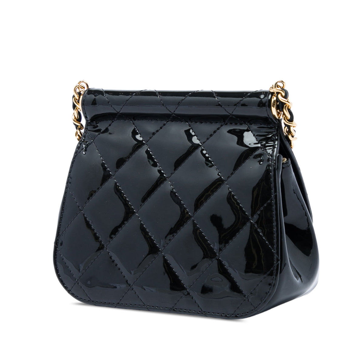 Chanel CC Quilted Patent Frame Flap Clutch with Chain — Black