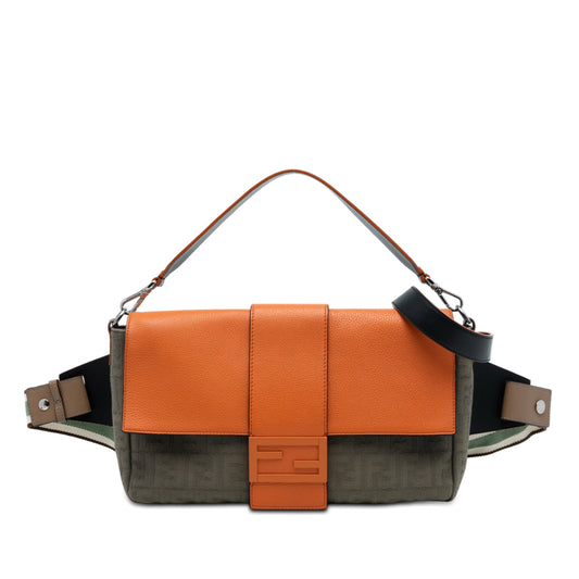 Fendi Large Zucca Canvas and Leather Convertible Belt Baguette