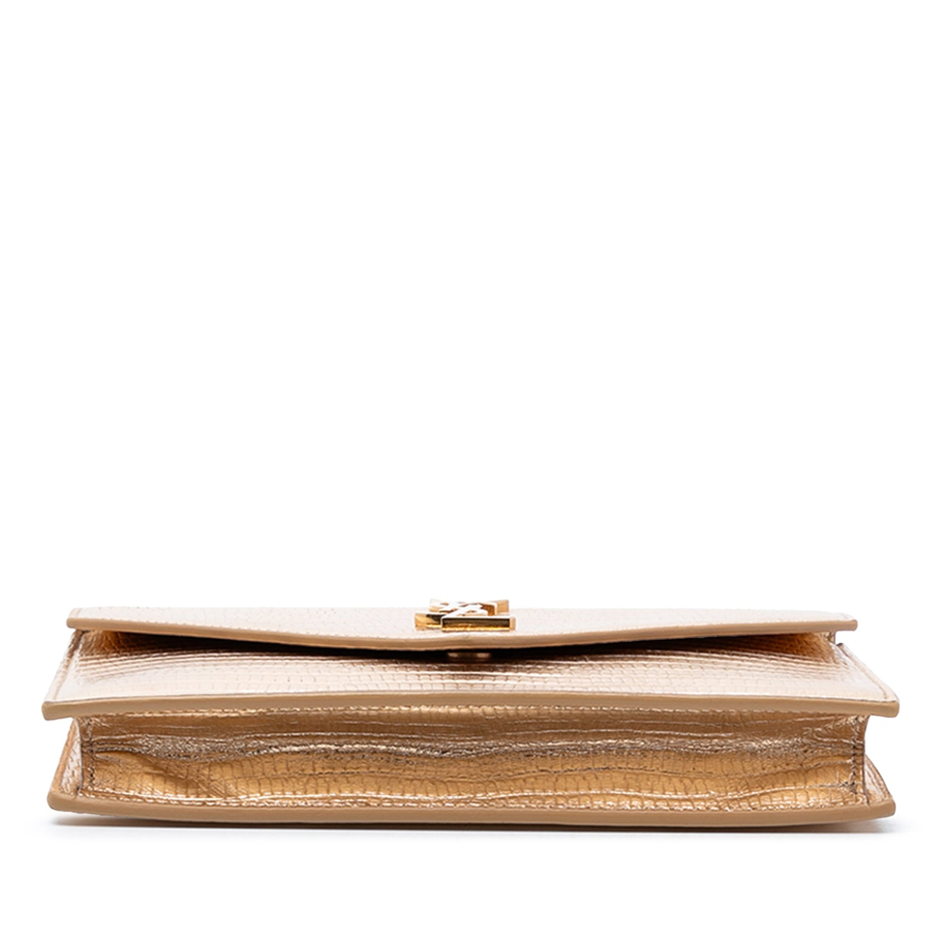 Saint Laurent Lizard Embossed Metallic Calfskin Monogram Envelope Chain Wallet