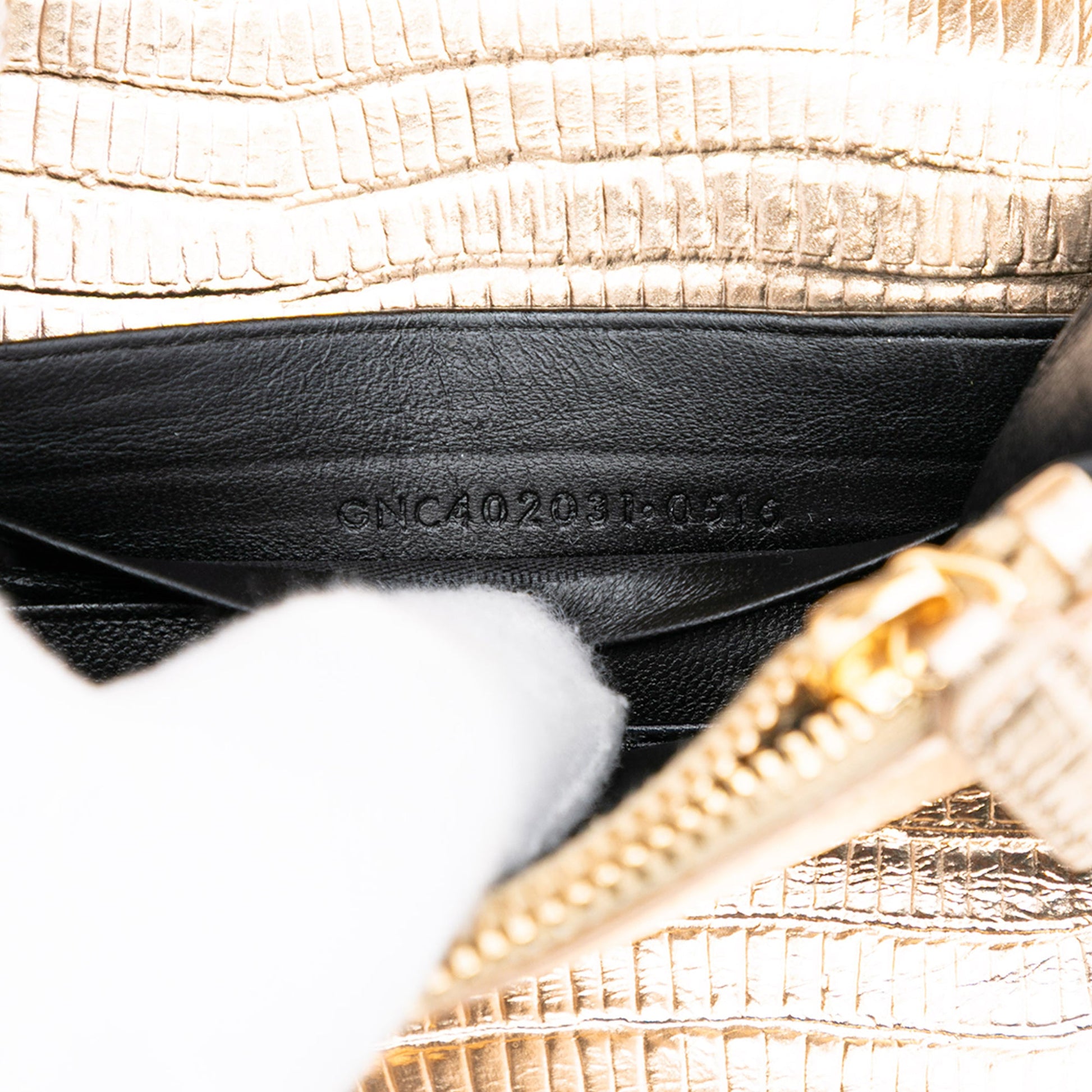 Saint Laurent Lizard Embossed Metallic Calfskin Monogram Envelope Chain Wallet
