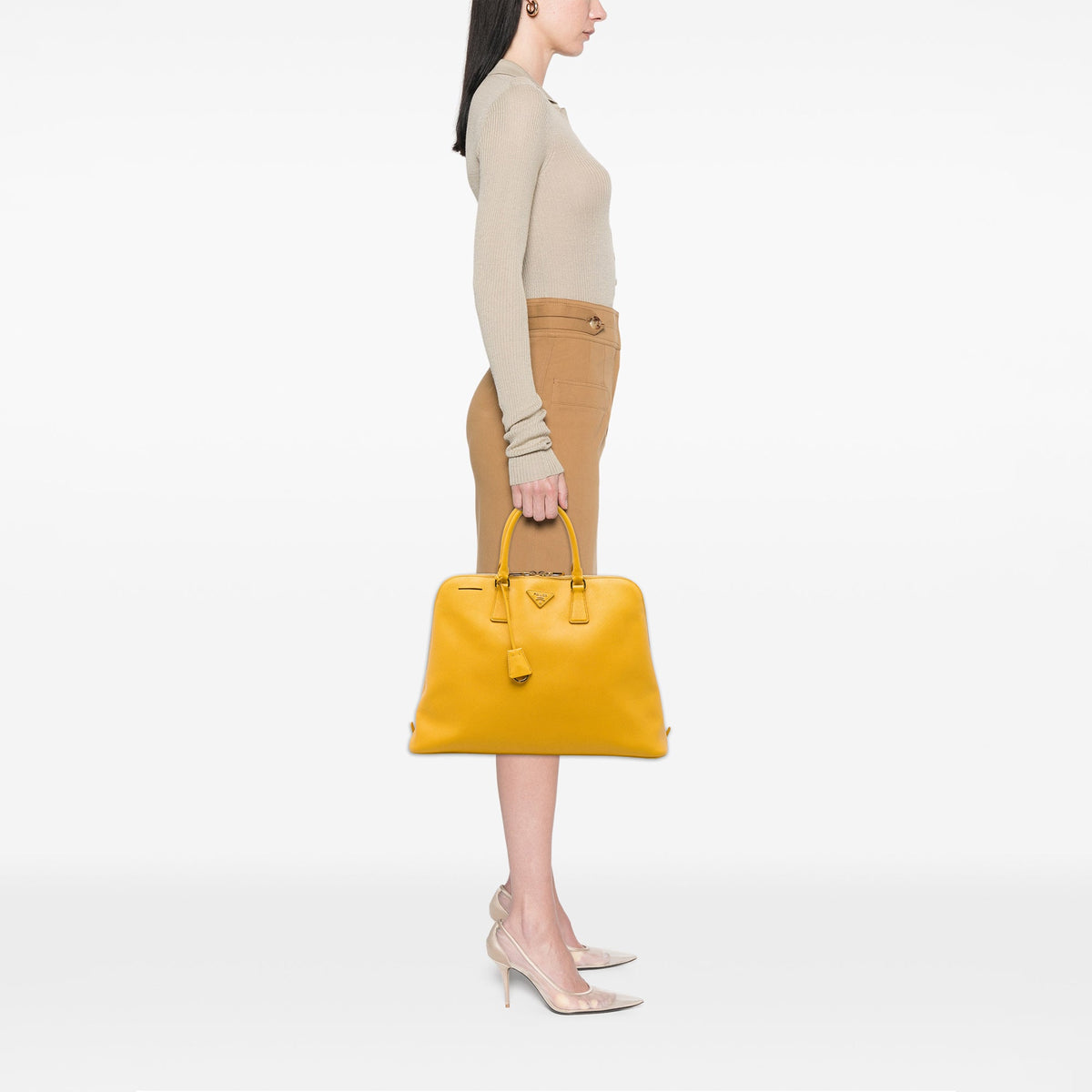 Prada Large Saffiano Lux Promenade Satchel — Yellow