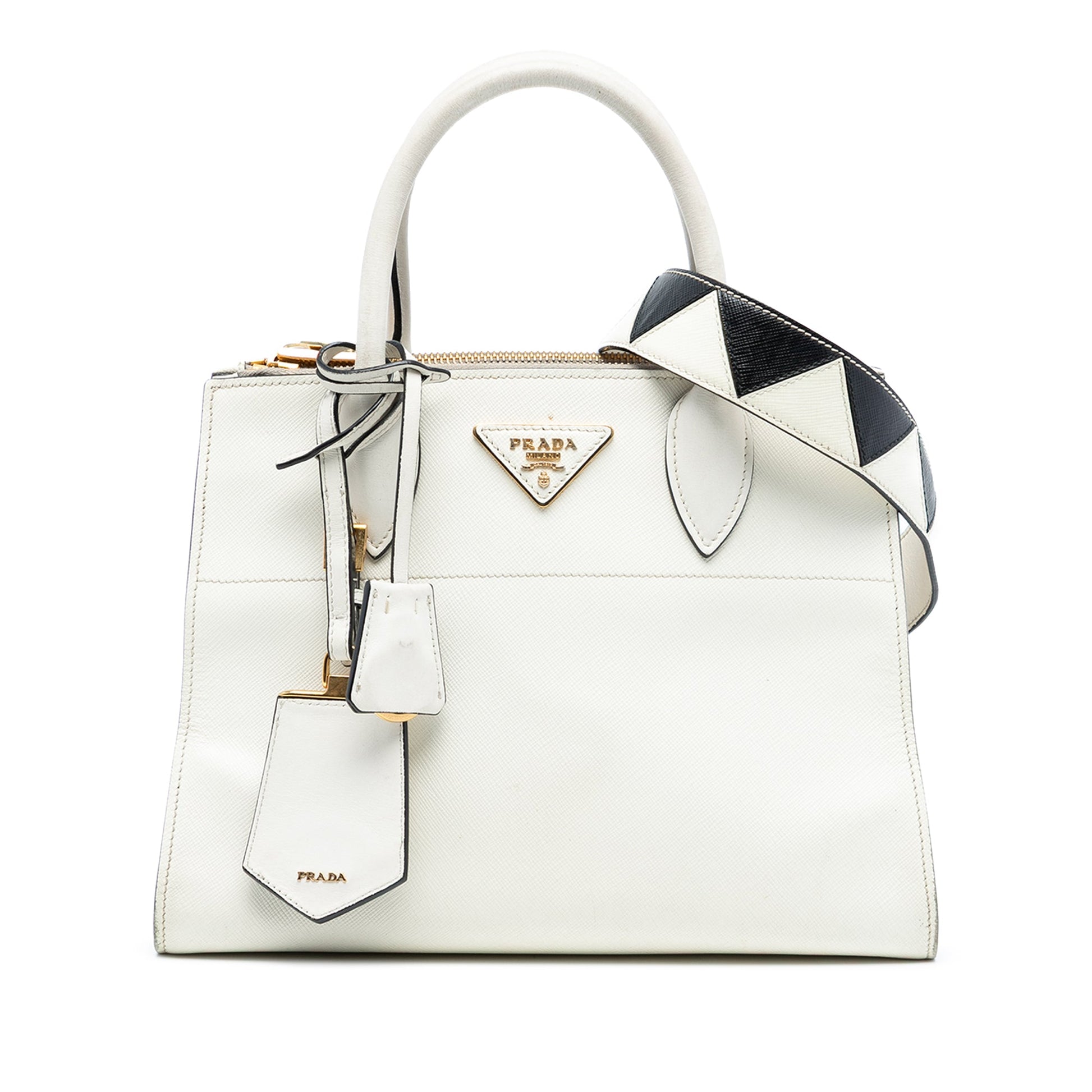 Prada City Calf Trimmed Saffiano Greche Paradigme Bag