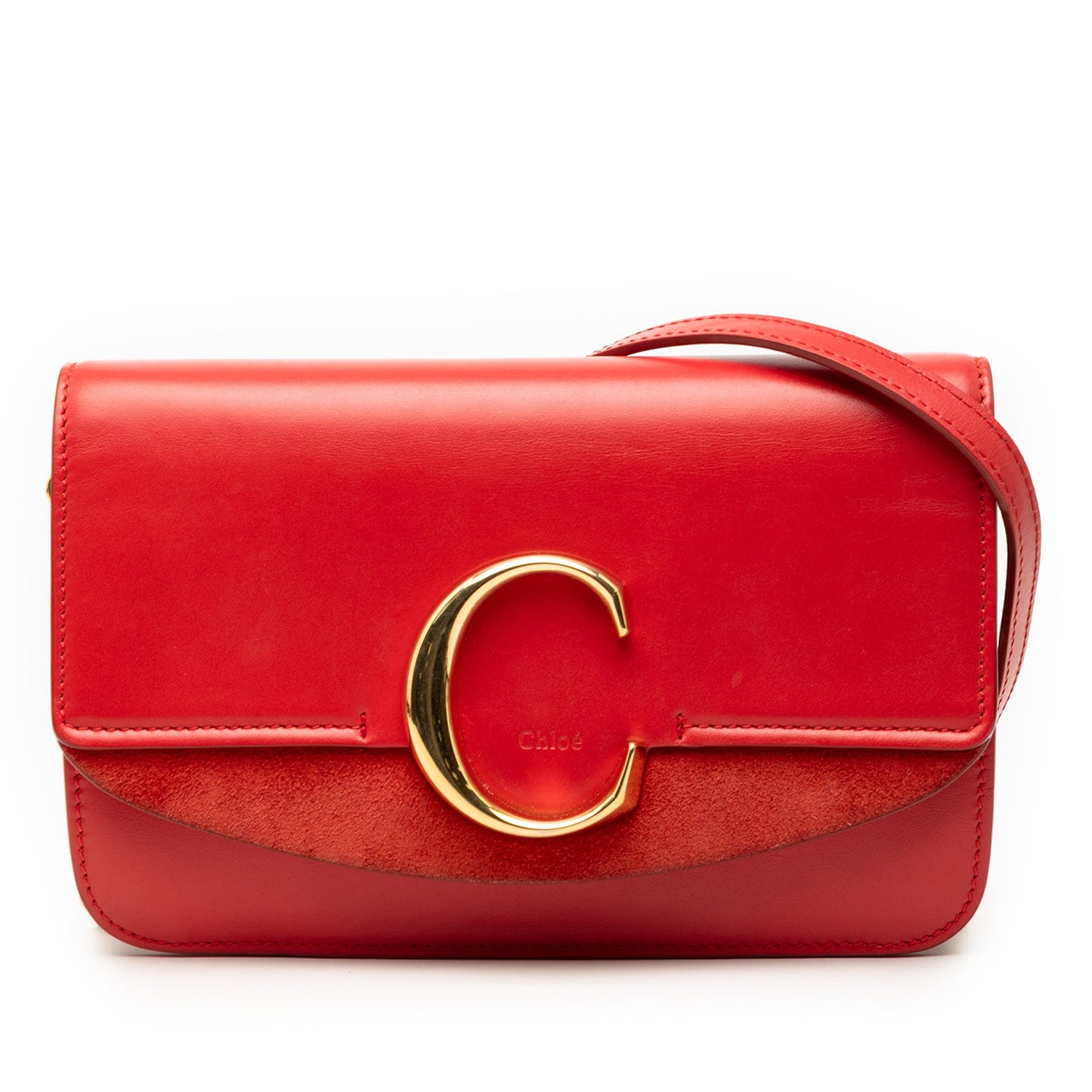 Ferragamo Small Calfskin and Suede C Clutch With Chain