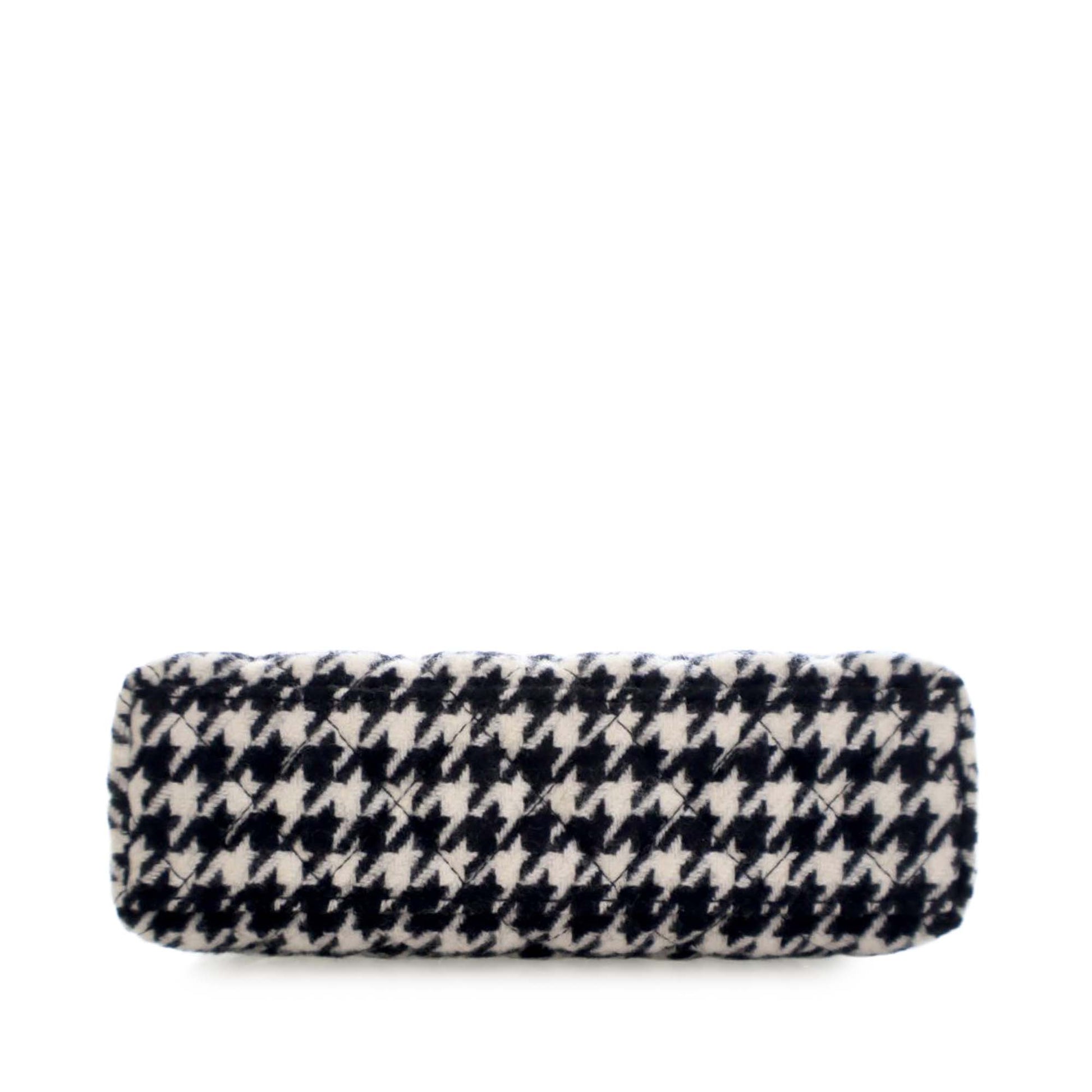 Chanel Nano Quilted Houndstooth Tweed Kelly Shopper Bag