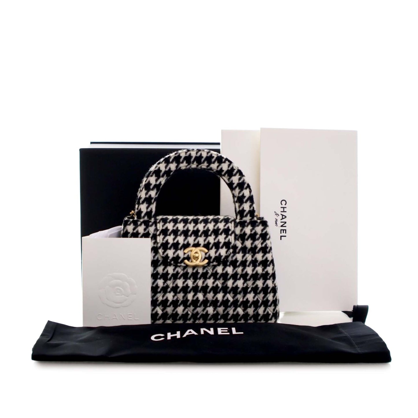 Chanel Nano Quilted Houndstooth Tweed Kelly Shopper Bag