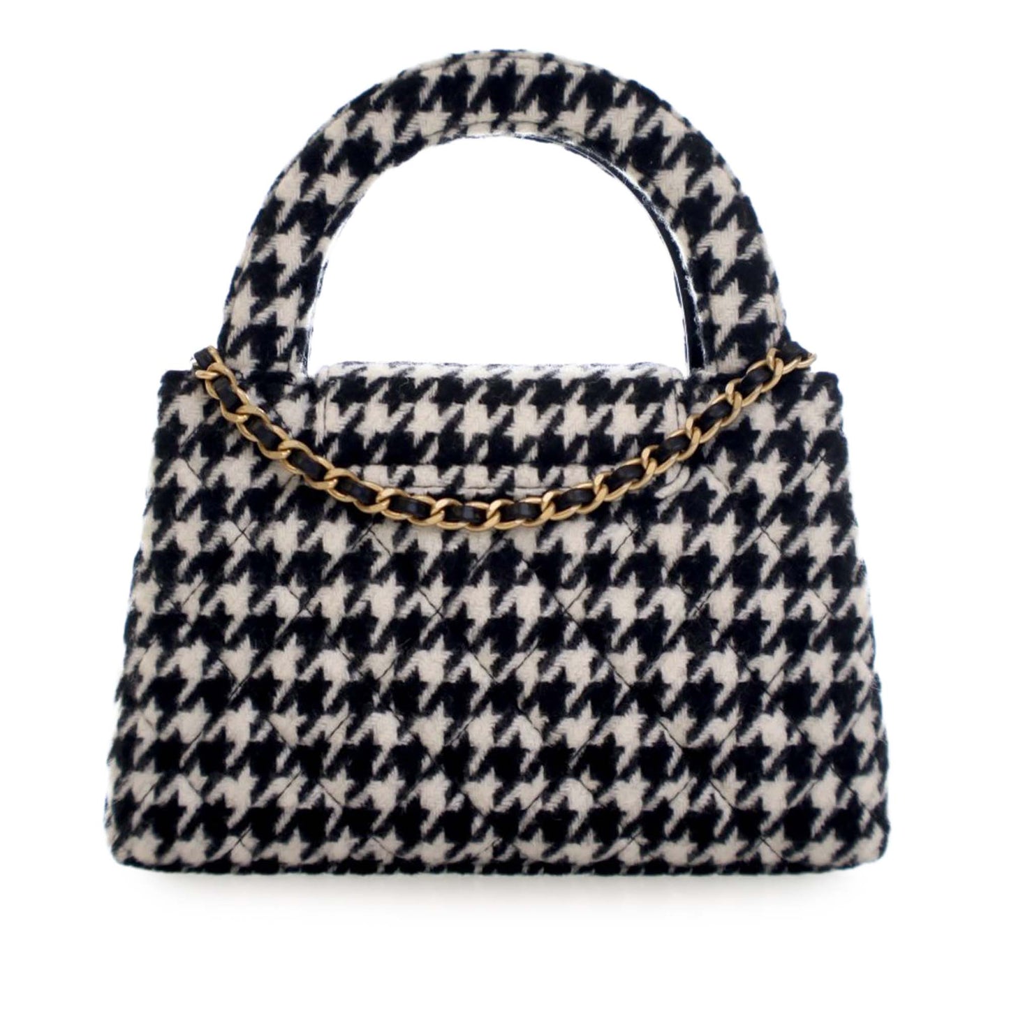 Chanel Nano Quilted Houndstooth Tweed Kelly Shopper Bag