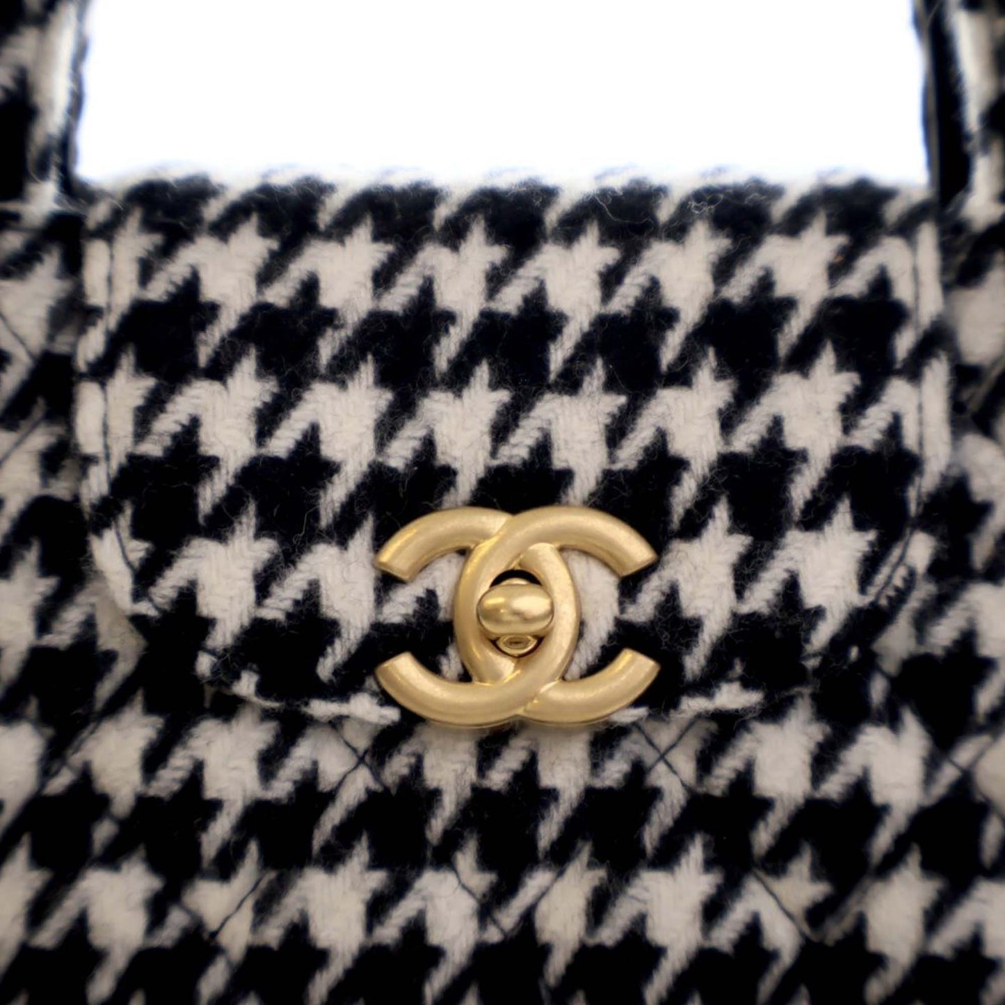 Chanel Nano Quilted Houndstooth Tweed Kelly Shopper Bag