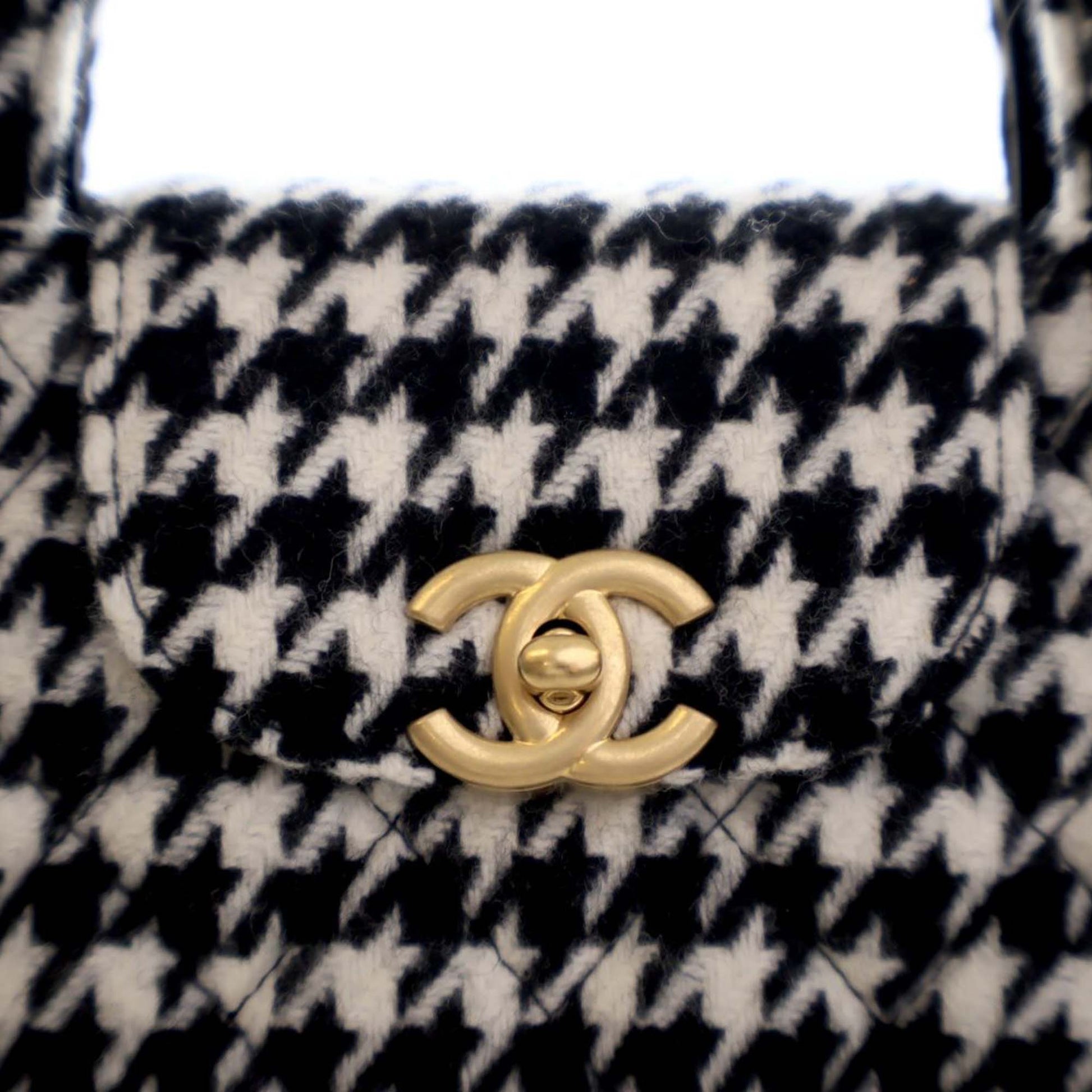 Chanel Nano Quilted Houndstooth Tweed Kelly Shopper Bag