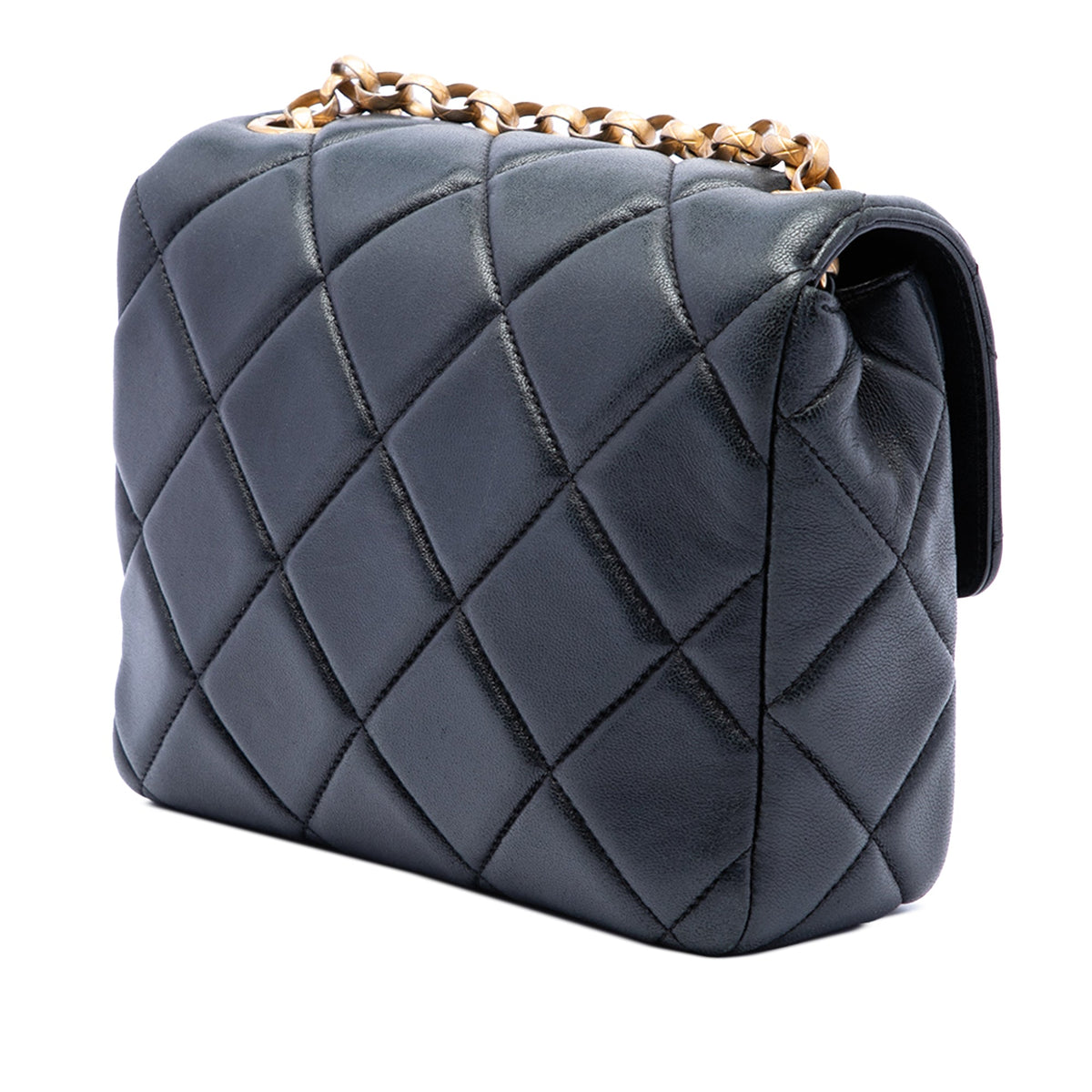 Chanel Mini Square Quilted Lambskin Bijoux Logo Chain Flap — Black