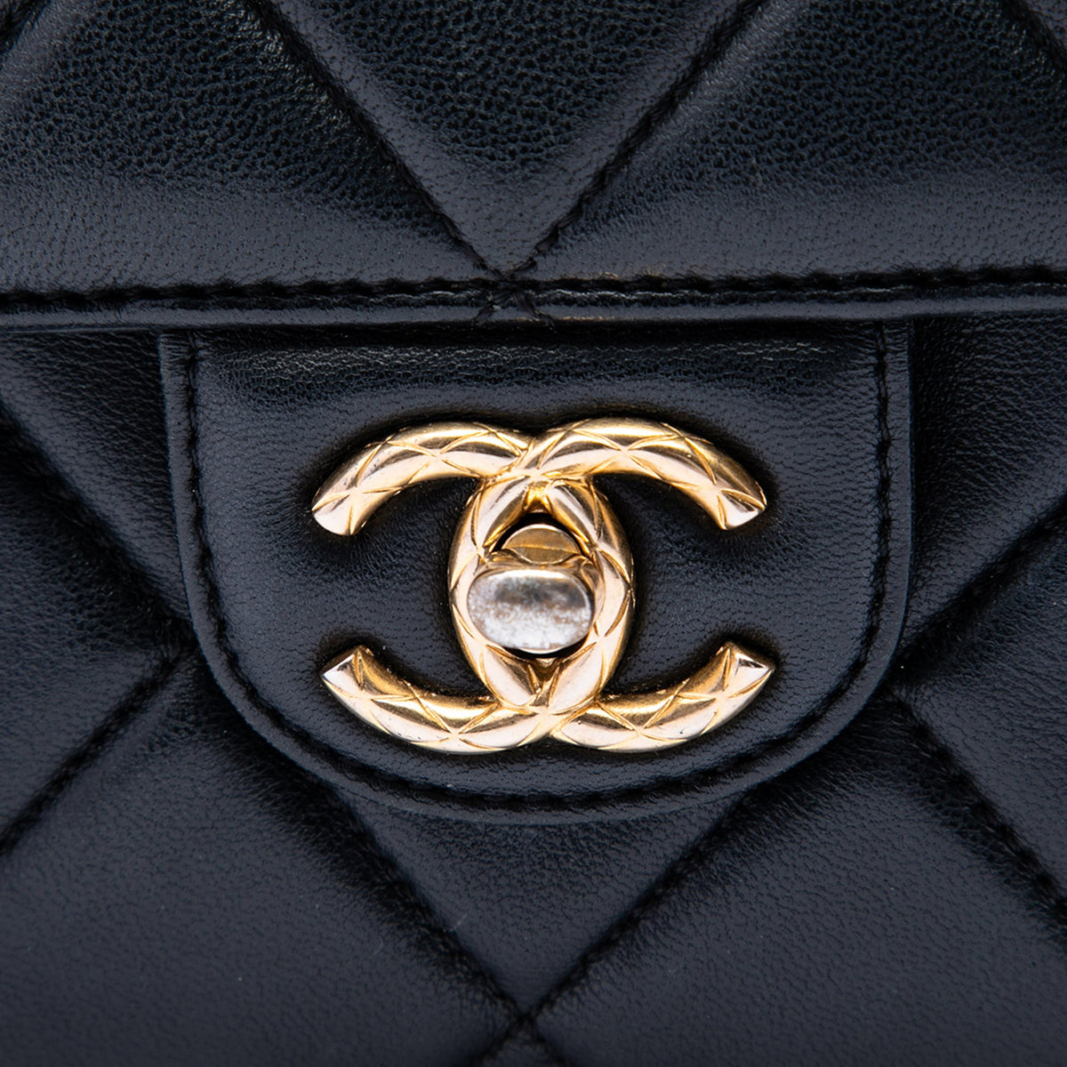 Chanel Mini Square Quilted Lambskin Bijoux Logo Chain Flap — Black