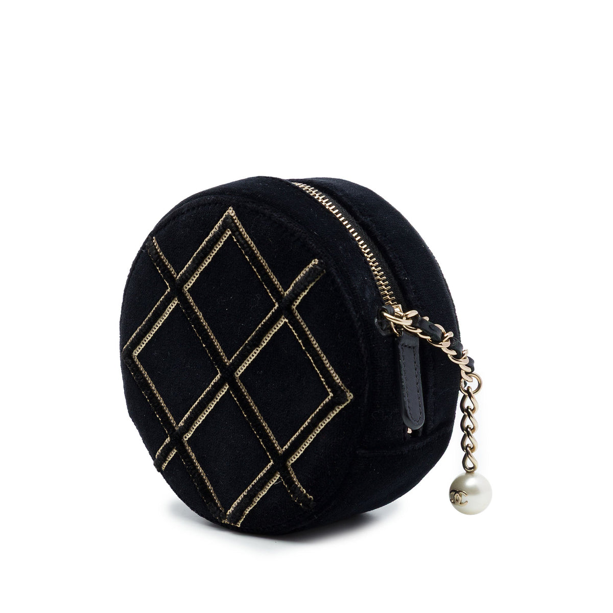 Chanel Velvet Pearl Sequin Round Crossbody — Black