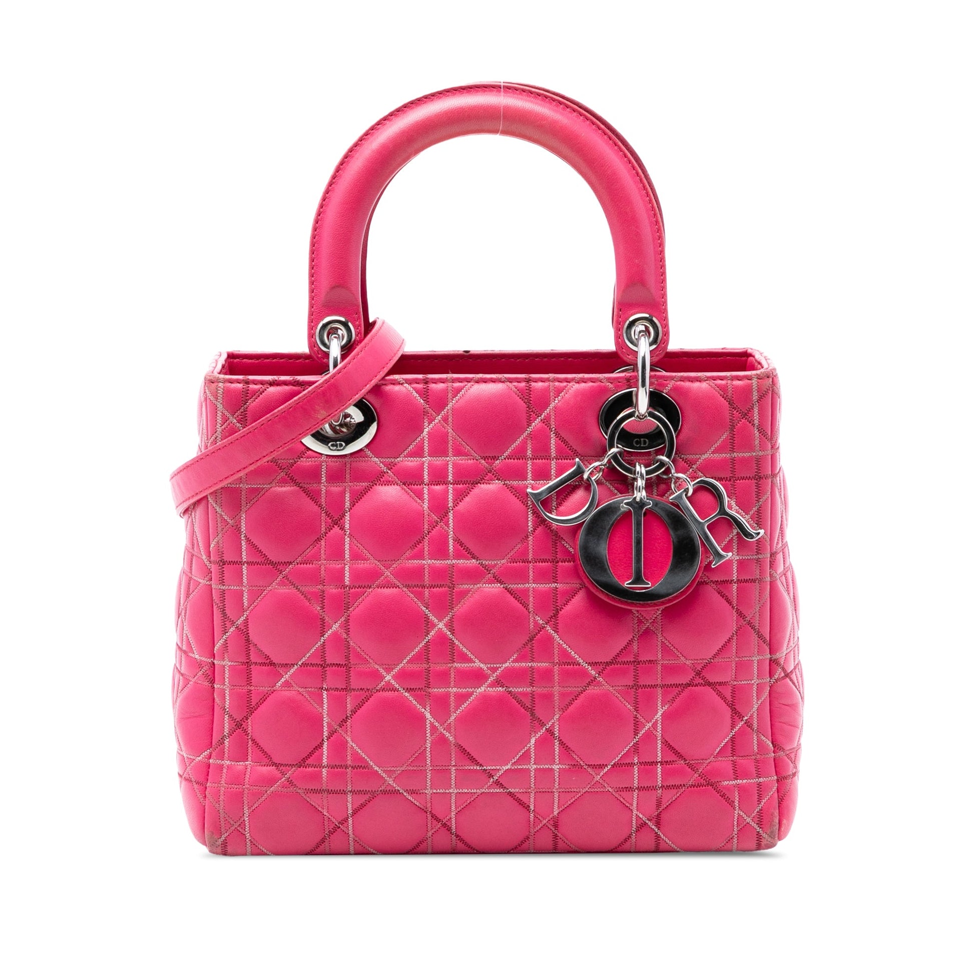 Dior Medium Lambskin Cannage Contrast Stitch Lady Dior