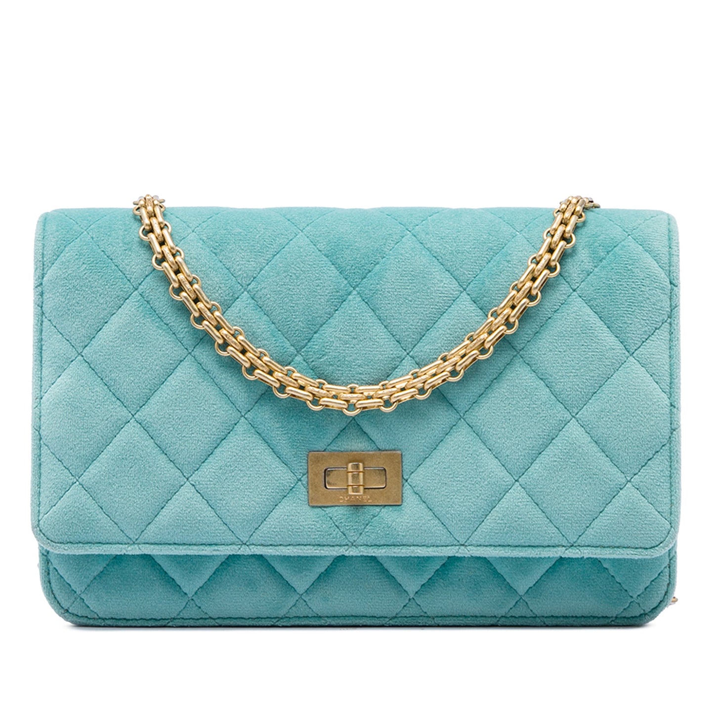 Chanel Quilted Velvet Reissue 2.55 Wallet on Chain
