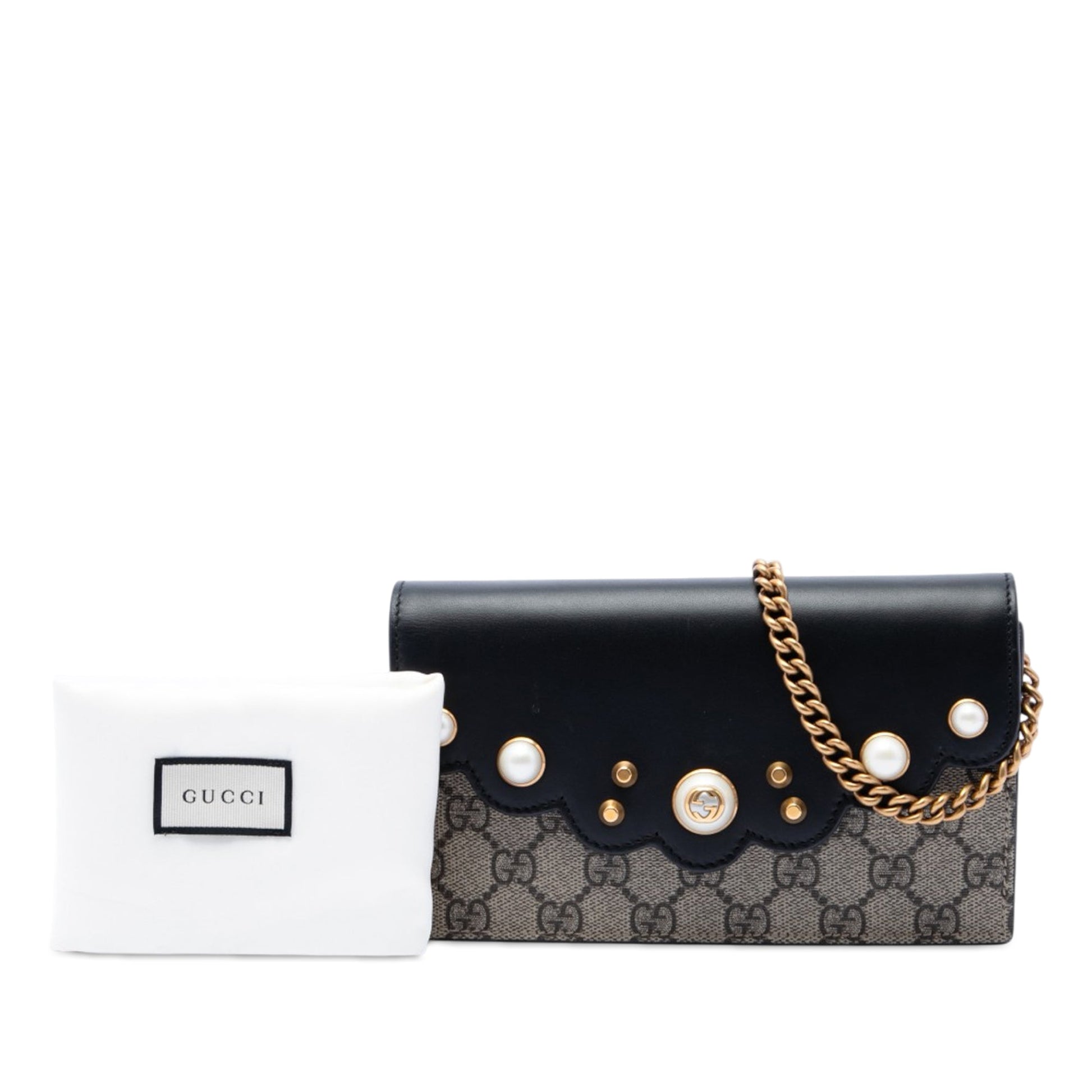 Gucci GG Supreme Peony Pearly Wallet On Chain
