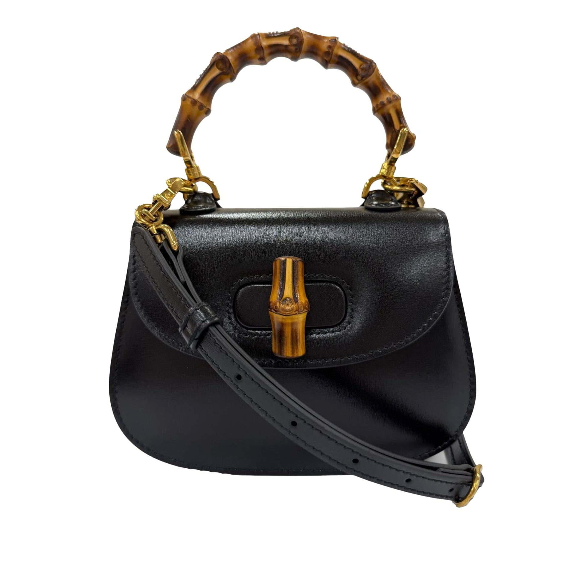 Gucci Small Calfskin 1947 Bamboo Top Handle Bag