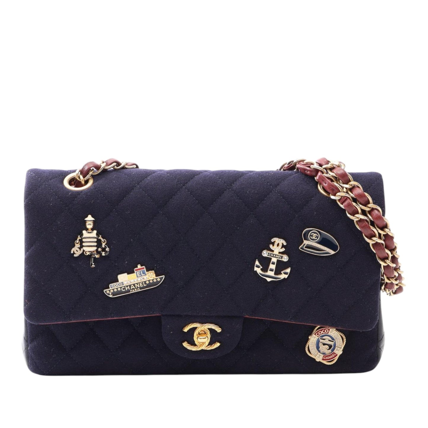 Chanel Paris Hamburg Medium Classic Jersey Coco Sailor Charms Double Flap