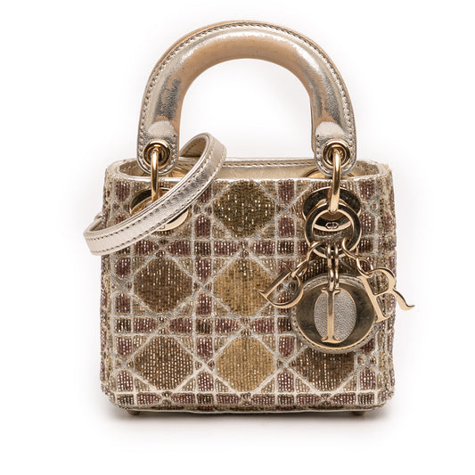 Dior Micro Metallic Calfskin Cannage Beaded Lady Dior