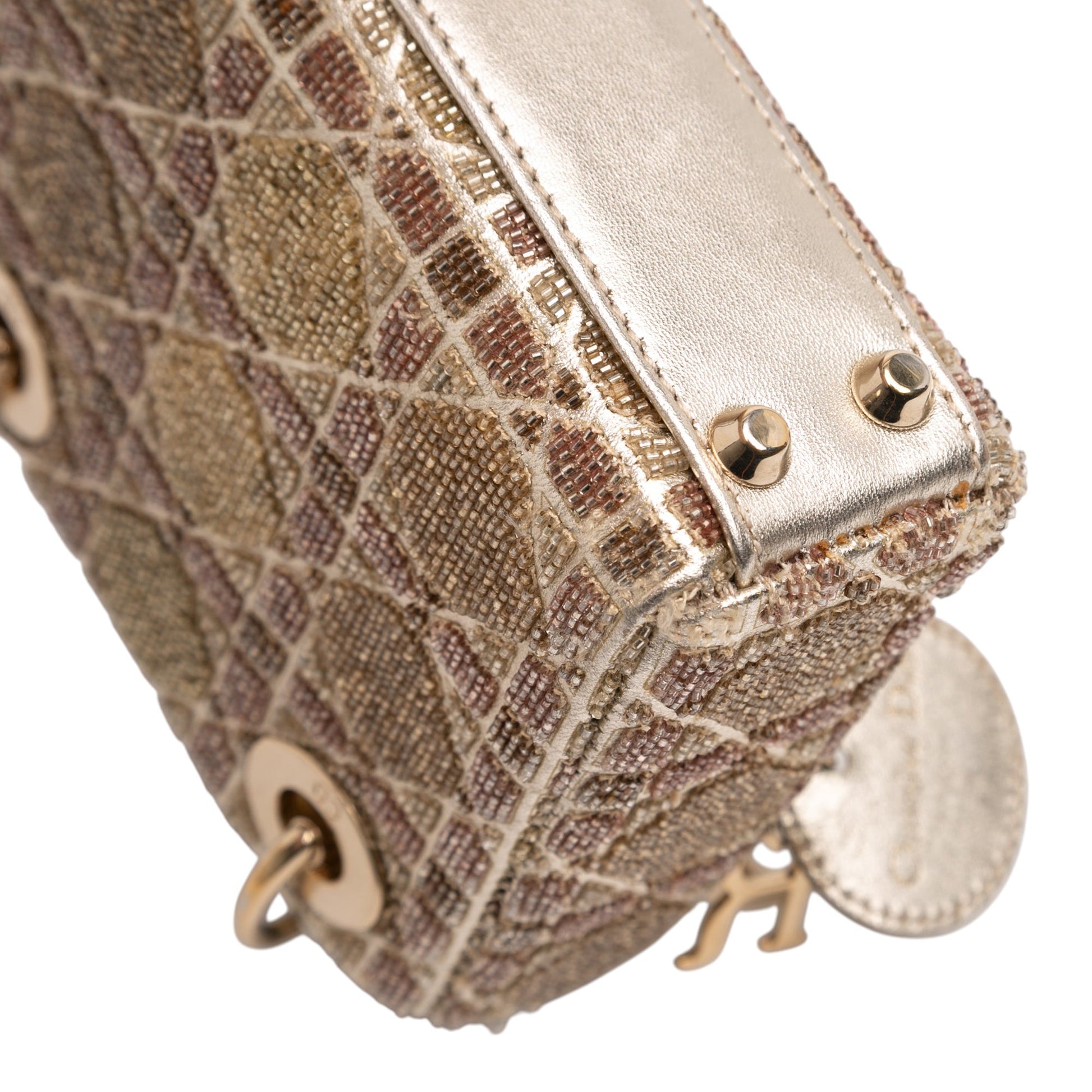 Dior Micro Metallic Calfskin Cannage Beaded Lady Dior