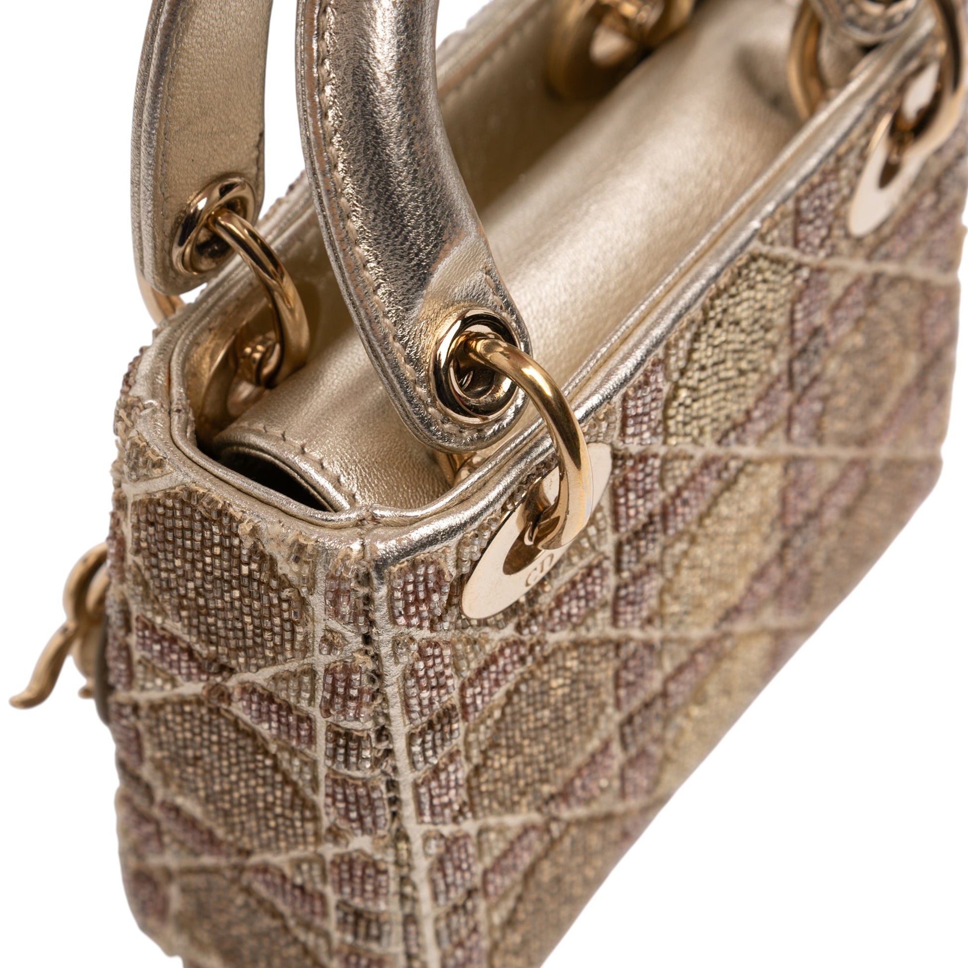 Dior Micro Metallic Calfskin Cannage Beaded Lady Dior