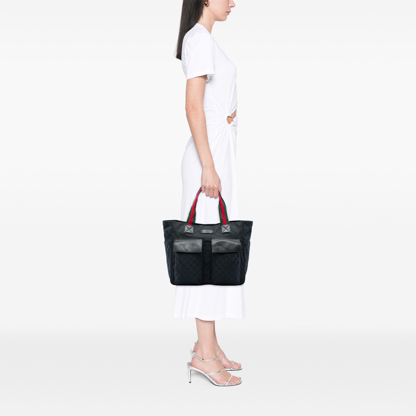 Gucci GG Canvas Web Double Pockets Tote