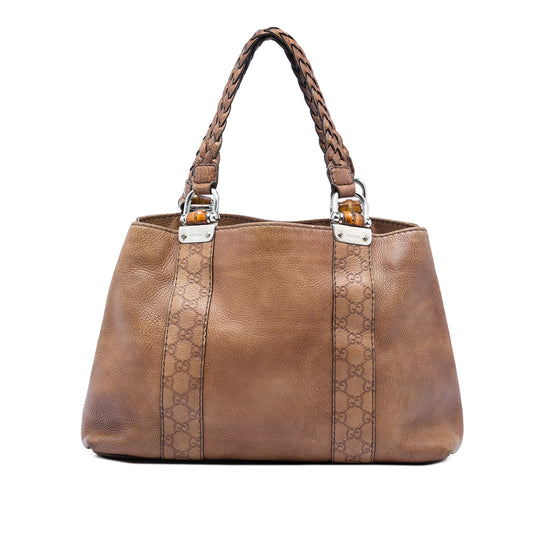 Gucci Medium Guccissima Trimmed Calfskin Bamboo Libeccio Tote