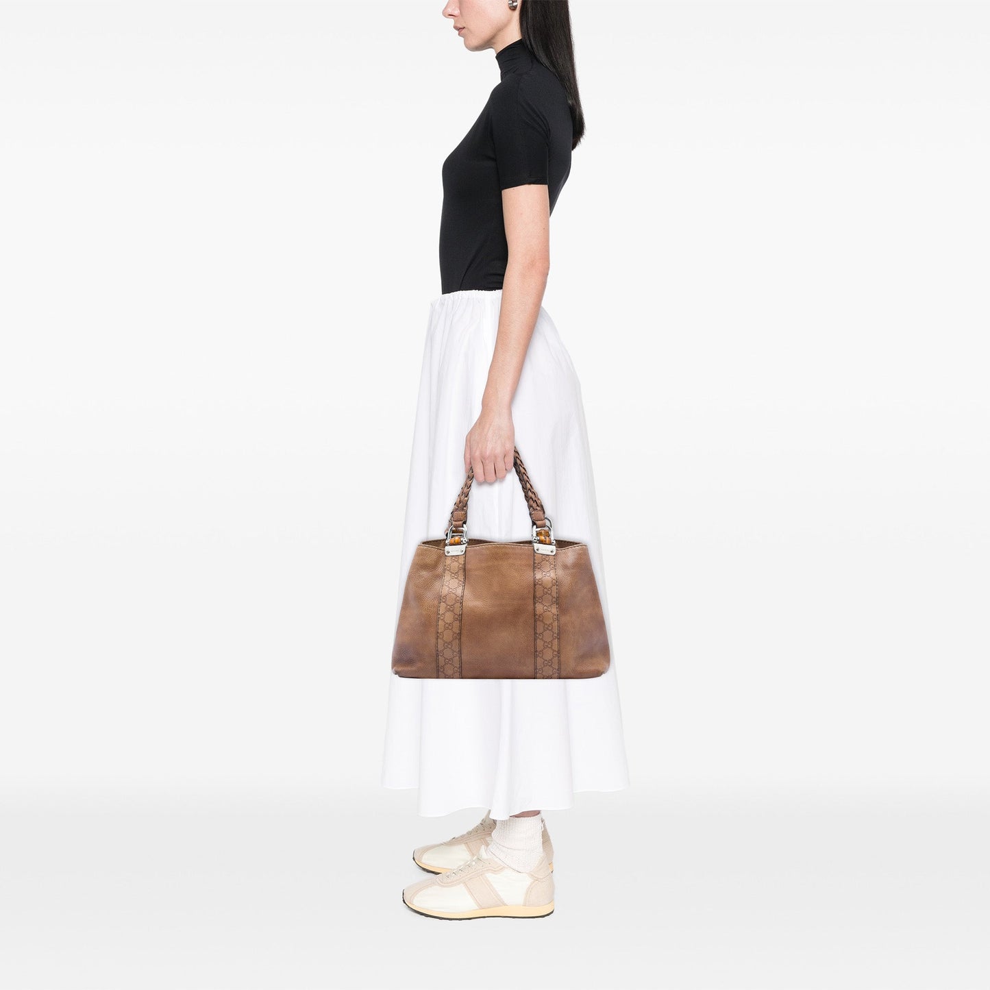 Gucci Medium Guccissima Trimmed Calfskin Bamboo Libeccio Tote