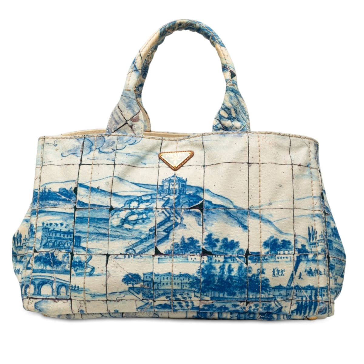 Prada Large Canvas Canapa Azulejos Satchel