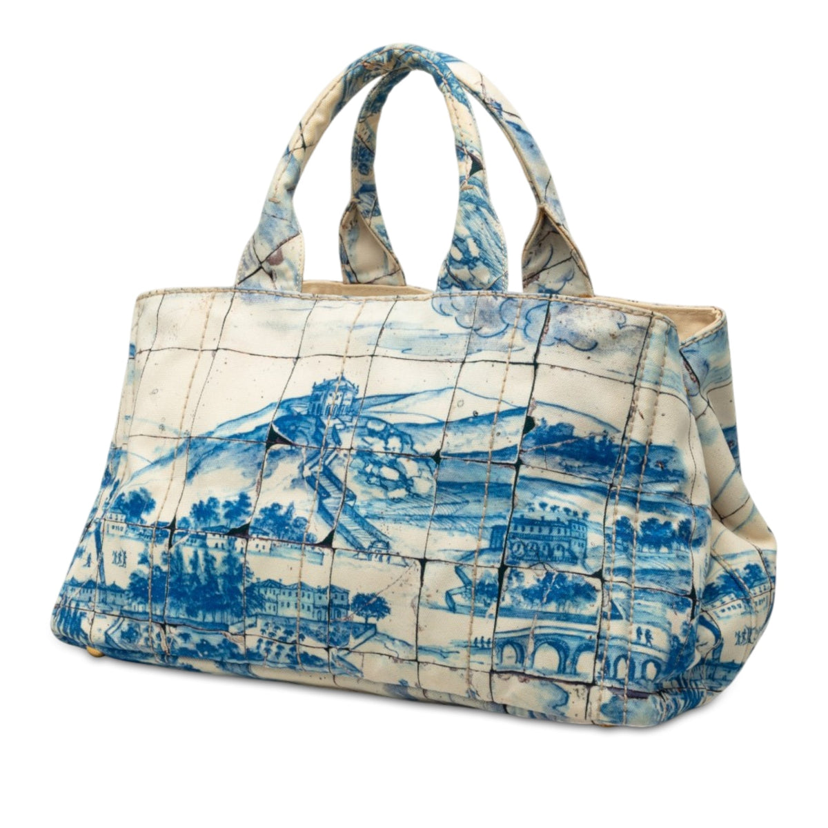 Prada Large Canvas Canapa Azulejos Satchel
