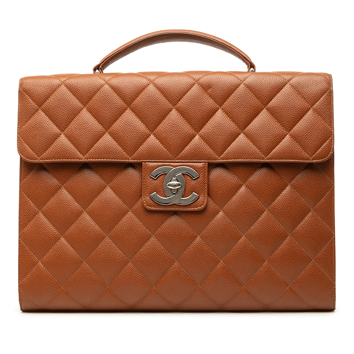 Chanel CC Quilted Caviar Flap Briefcase — Brown