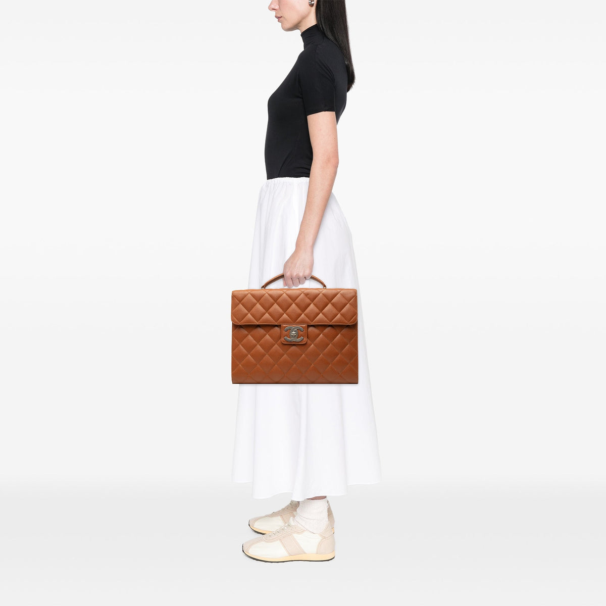 Chanel CC Quilted Caviar Flap Briefcase — Brown