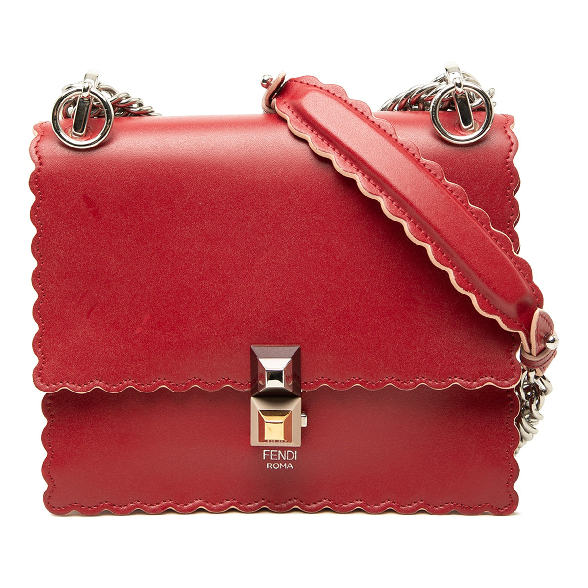 Fendi Small Scalloped Leather Kan I Crossbody — Red