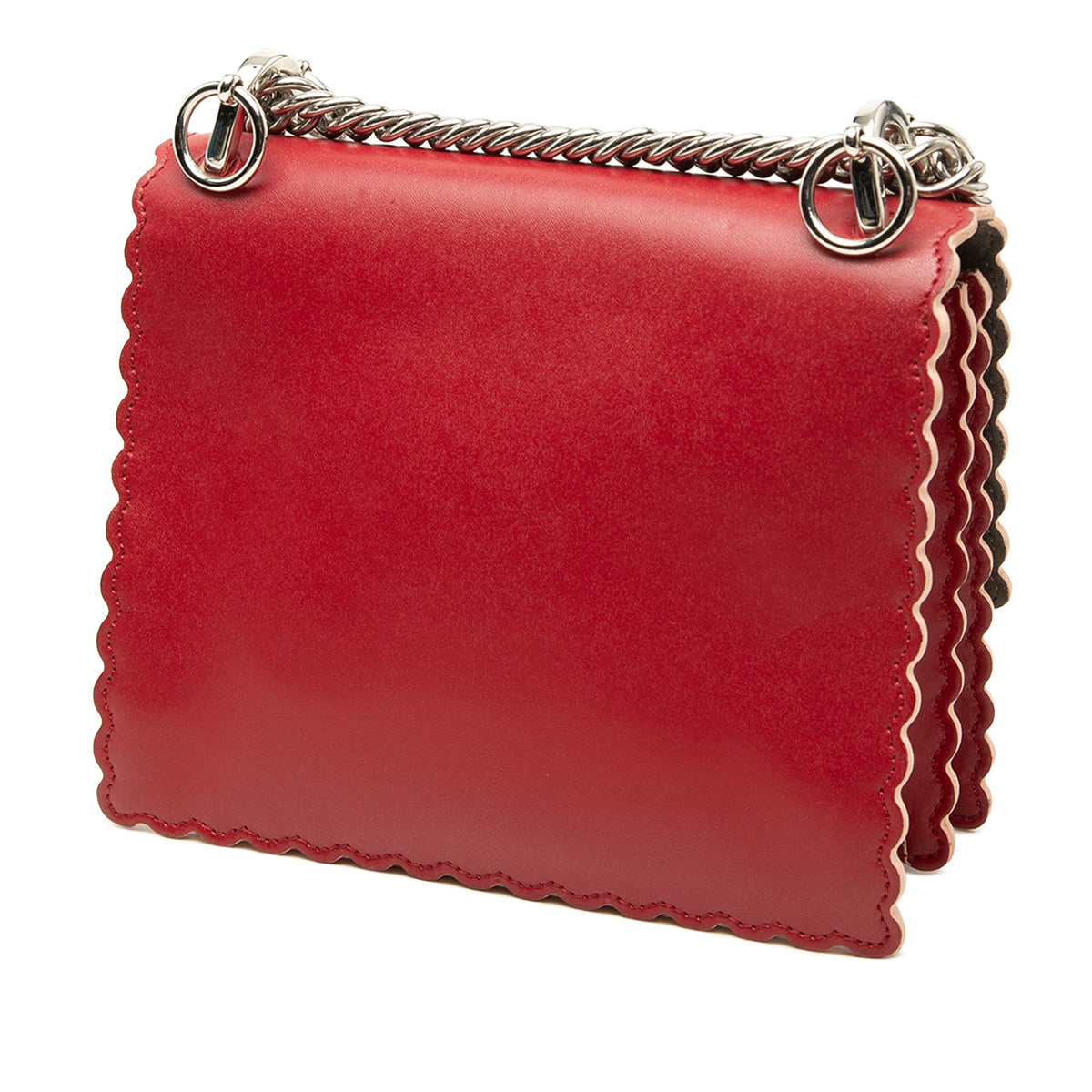 Fendi Small Scalloped Leather Kan I Crossbody — Red