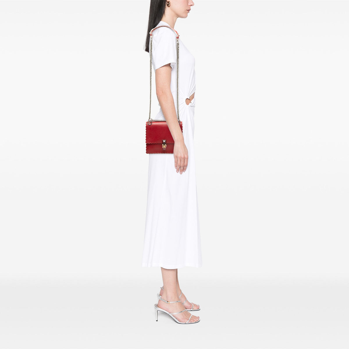 Fendi Small Scalloped Leather Kan I Crossbody — Red