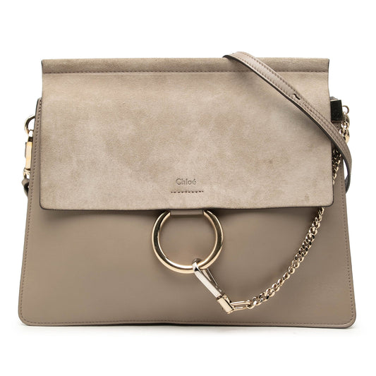 Chloé Medium Calfskin and Suede Faye Crossbody — Brown