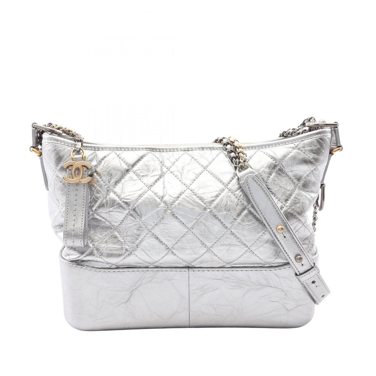 Chanel Large Metallic Aged Calfskin Gabrielle Crossbody — Silver