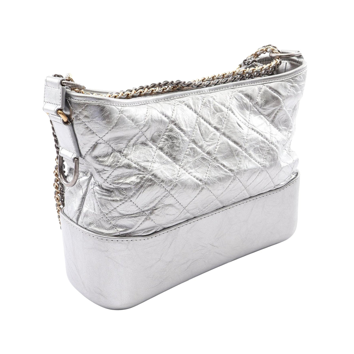 Chanel Large Metallic Aged Calfskin Gabrielle Crossbody — Silver