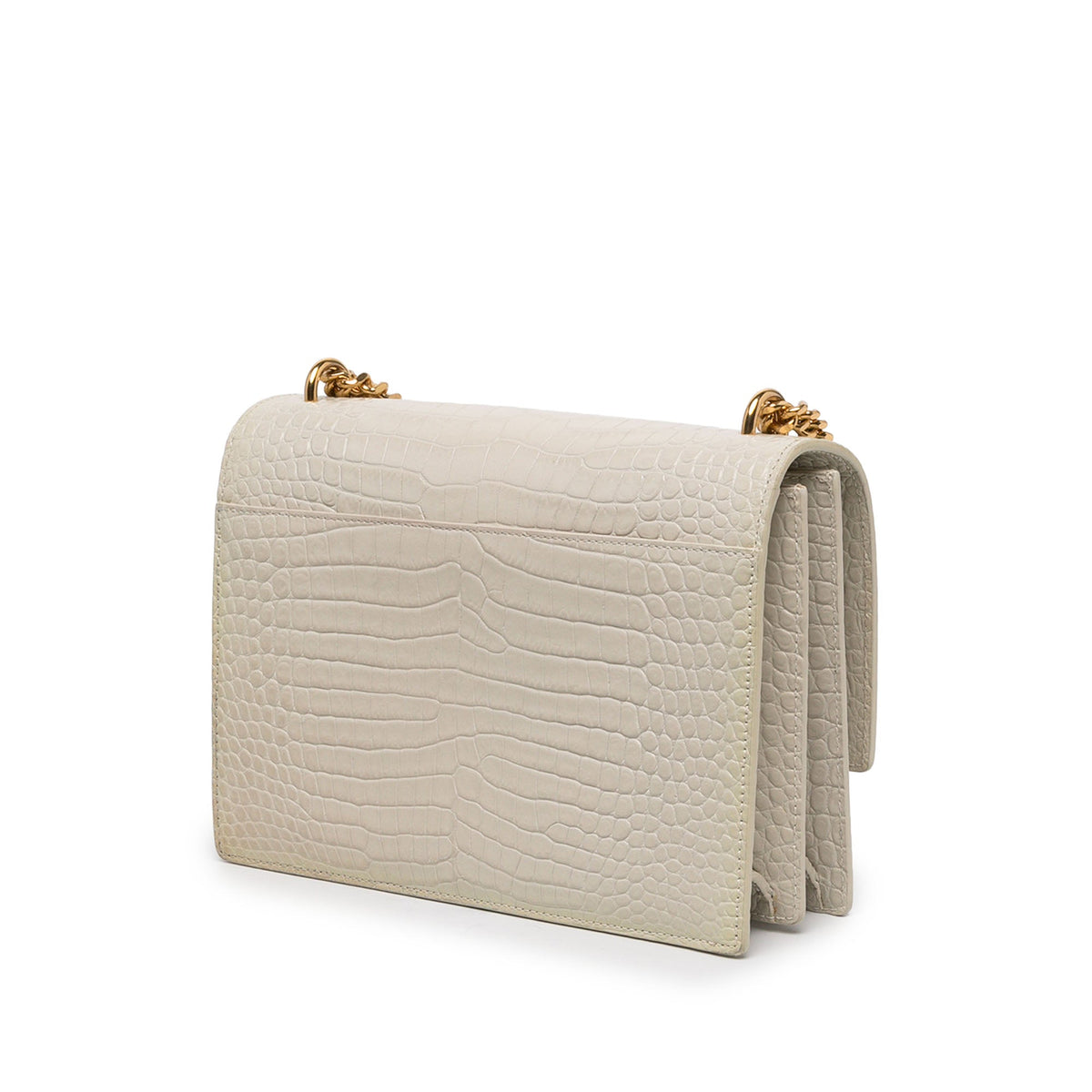 Saint Laurent Medium Croc Embossed Leather Monogram Sunset Crossbody — White