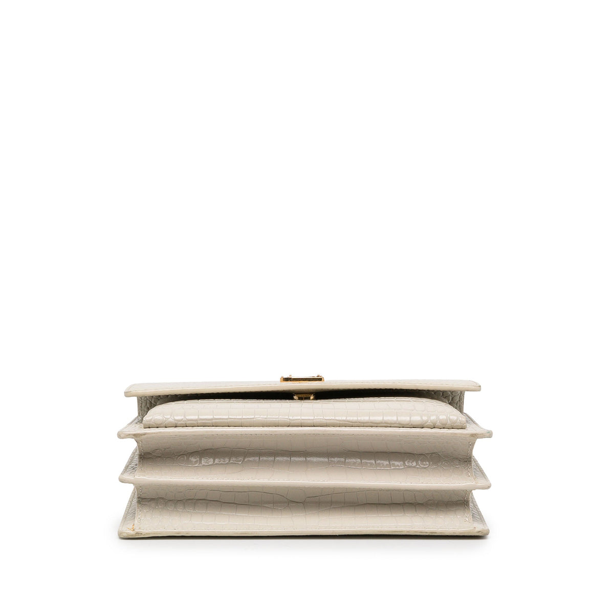 Saint Laurent Medium Croc Embossed Leather Monogram Sunset Crossbody — White