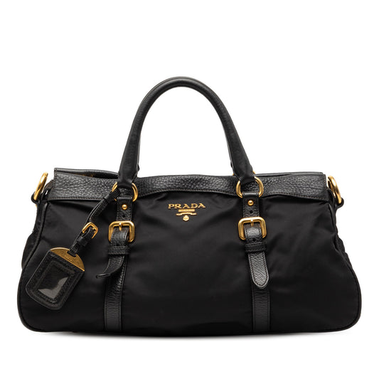 Prada Vitello Daino Trimmed Tessuto Zip Top Satchel