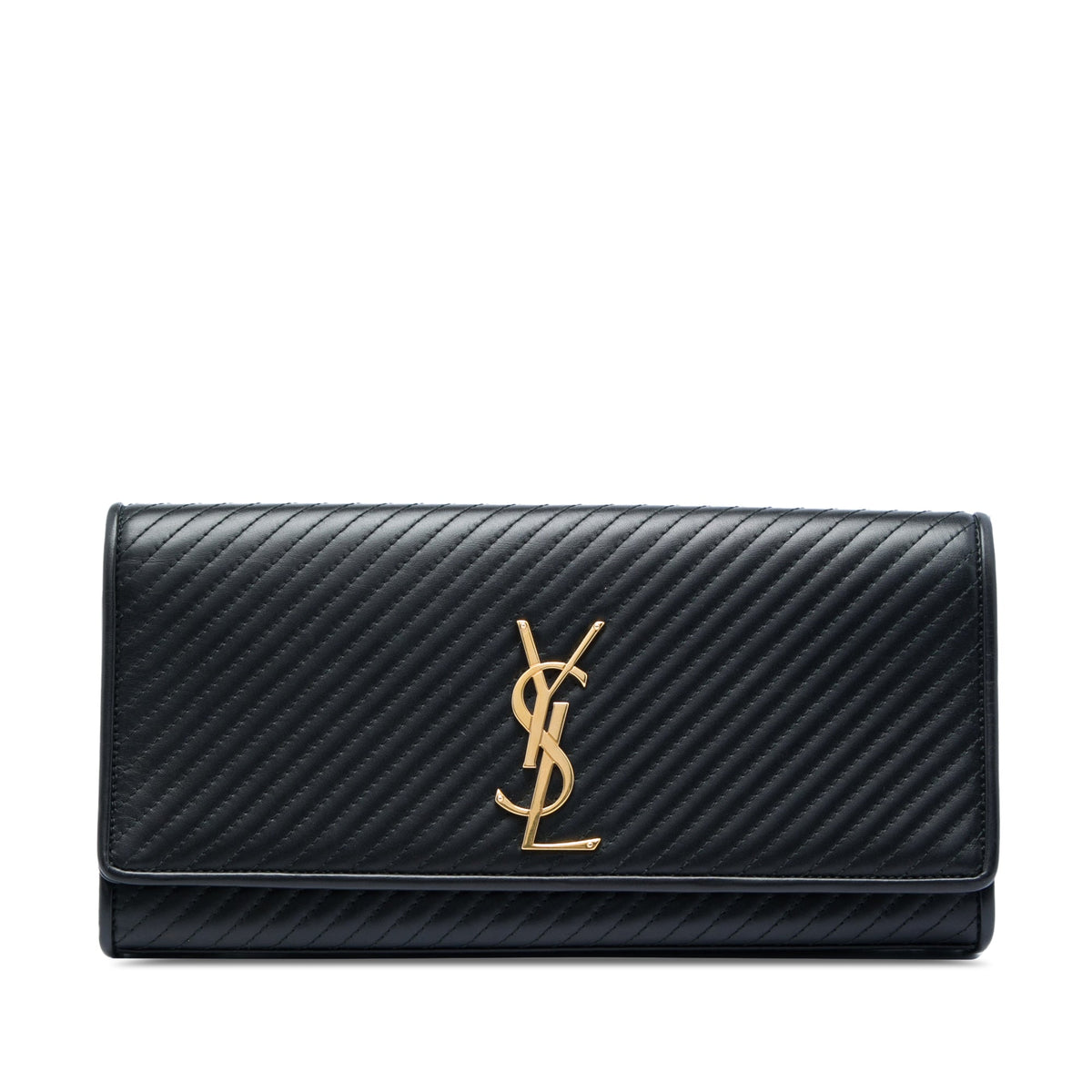 Saint Laurent Matelasse Diagonal Calfskin Monogram Cassandre Clutch — Black