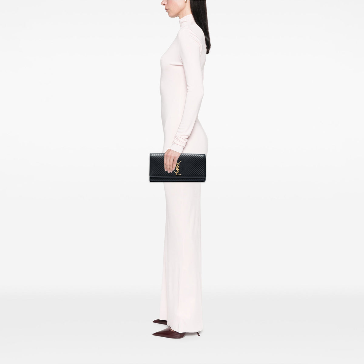 Saint Laurent Matelasse Diagonal Calfskin Monogram Cassandre Clutch — Black