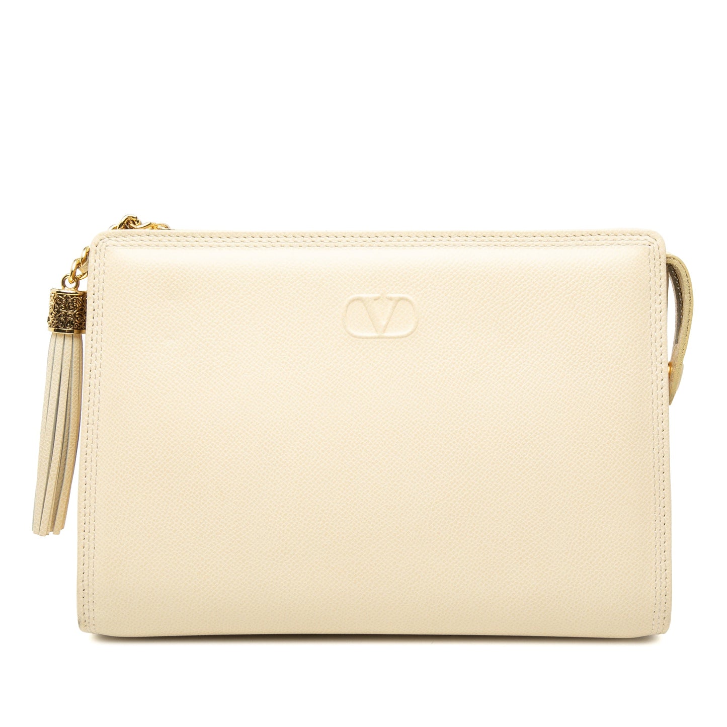 Valentino Grainy Calfskin VLogo Tassel Clutch