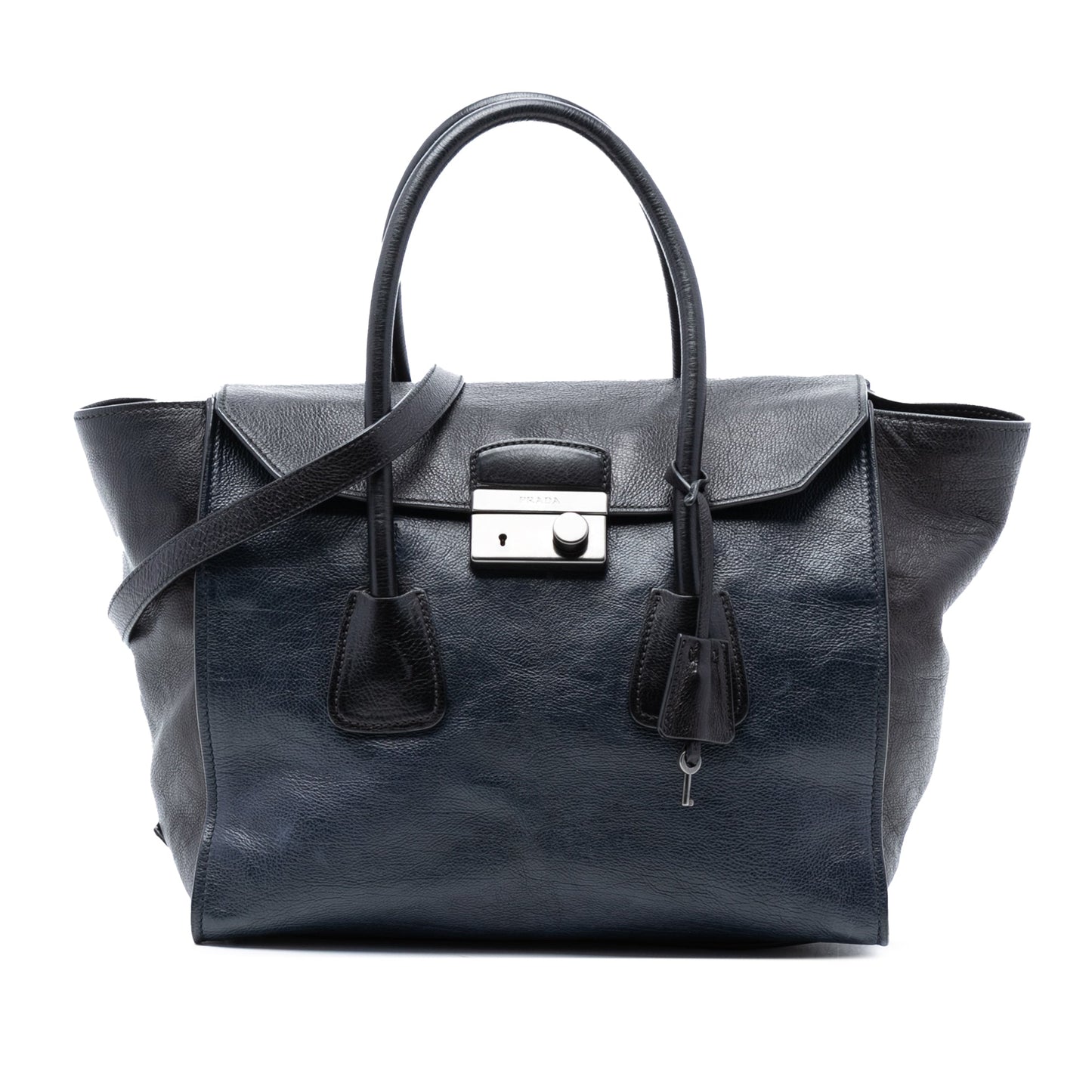 Prada Bicolor Glace Calf Sound Lock Satchel