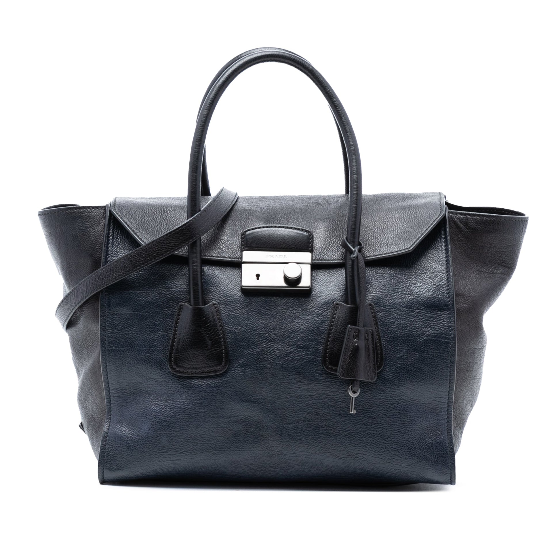 Prada Bicolor Glace Calf Sound Lock Satchel